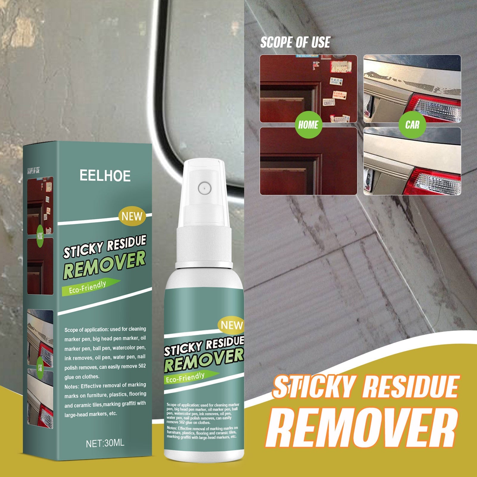 Sticker & Stain Remover Spray for Adhesive & Sticky Glue Residue Removal - Homie Mart