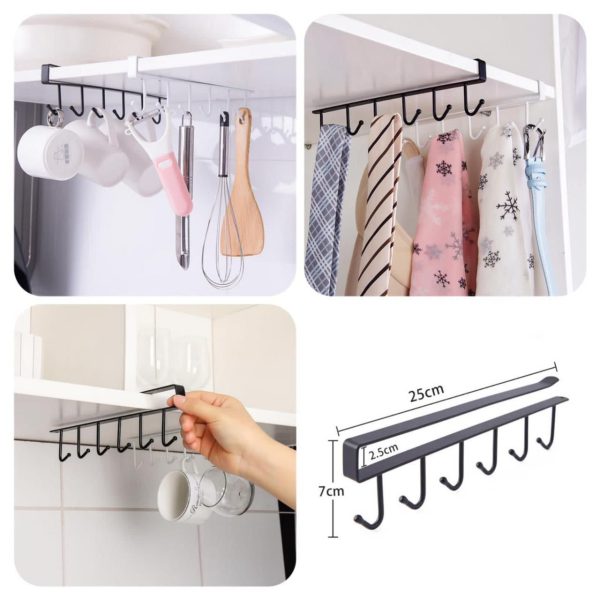 6-Hook Under-the-Shelf Hanging Organizer (2 PCs)