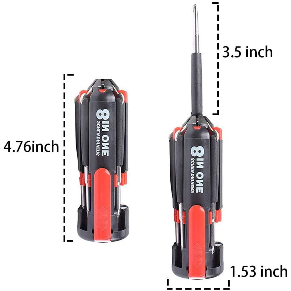 Compact 8 In 1 Multi Screwdriver Tool Set With 6 LED Torch